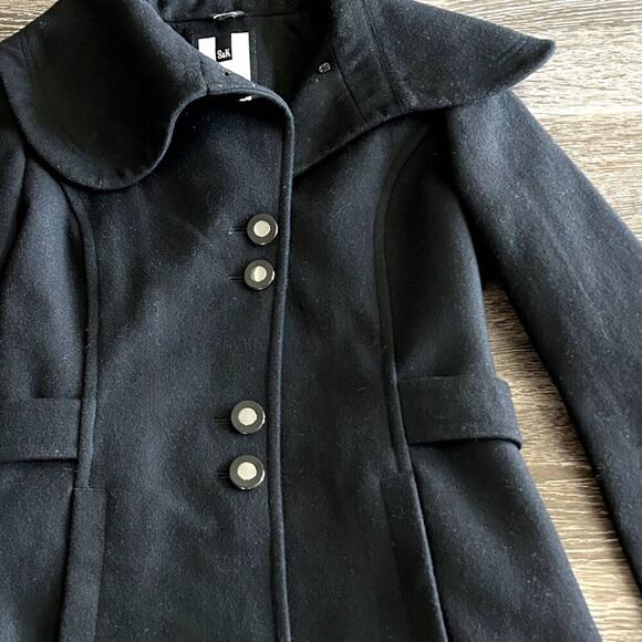 EUC Soia & Kyo Black Wool Blend Coat Small Oversized Collar Button Winter Jacket - Picture 13 of 13